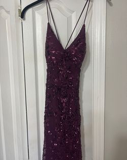 Style 405002532939 Windsor Purple Size 4 Floor Length Plunge Jersey Maroon Mermaid Dress on Queenly