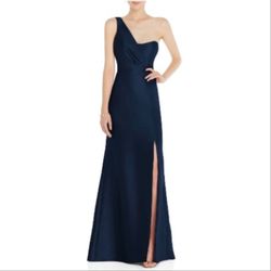 Style D827 Alfred Sung Blue Size 4 Polyester D827 Side slit Dress on Queenly