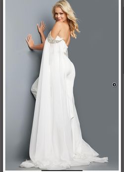 Style 09790 Jovani White Size 10 Bachelorette Pageant Jumpsuit Dress on Queenly