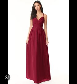 Azazie Red Size 4 Floor Length Lace Bridesmaid A-line Dress on Queenly