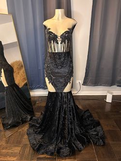 Dali Dimage Black Size 8 Prom Swoop Floor Length Mermaid Dress on Queenly