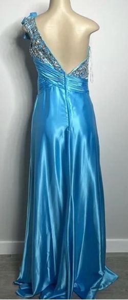Tony Bowls Blue Size 10 Black Tie Satin Straight Dress on Queenly