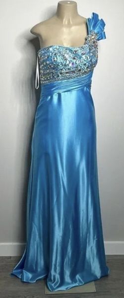 Tony Bowls Blue Size 10 Black Tie One Shoulder Satin Straight Dress on Queenly