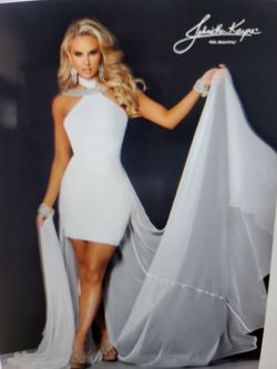 Johnathan Kayne White Size 2 Bridal Shower Cape Bachelorette Engagement Cocktail Dress on Queenly