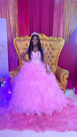 MoriLee Pink Size 4 Floor Length Jersey Quinceanera Sweet 16 Ball gown on Queenly