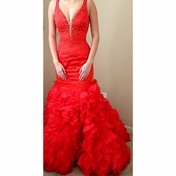 Sherri Hill Red Size 2 Prom Halter Tall Height Free Shipping 50 Off Ball gown on Queenly