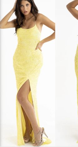 Primavera Yellow Size 4 Free Shipping Floor Length Tall Height Side slit Dress on Queenly