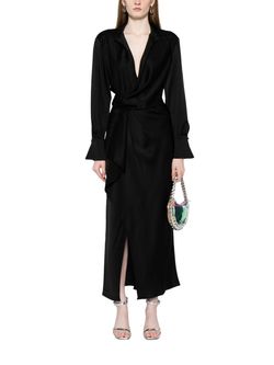 Style 1-1587699958-1498 JONATHAN SIMKHAI Black Size 4 Satin Free Shipping Long Sleeve Straight Dress on Queenly
