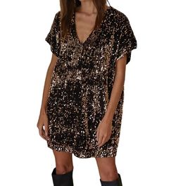 Style 1-1802178610-74 By Together Brown Size 4 Free Shipping Sequined Casual Cocktail Dress on Queenly