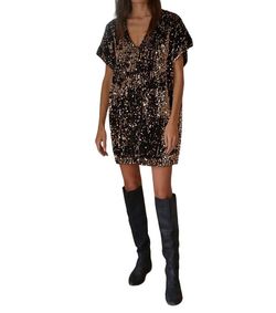 Style 1-1802178610-74 By Together Brown Size 4 Mini V Neck Sequined Cocktail Dress on Queenly