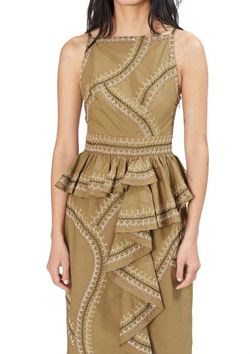 Style 1-1873063993-1901 Ulla Johnson Green Size 6 Olive Ruffles Cocktail Dress on Queenly
