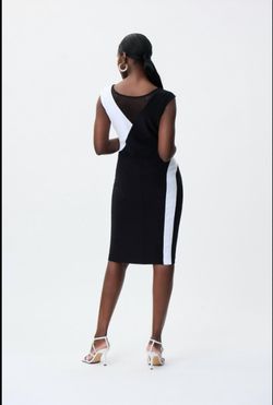 Style 1-194557422-1498 Joseph Ribkoff Black Size 4 Cap Sleeve Sheer Cocktail Dress on Queenly