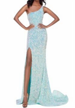 Style 1-2431008105-5 ALYCE PARIS Blue Size 0 Light Green Side slit Dress on Queenly