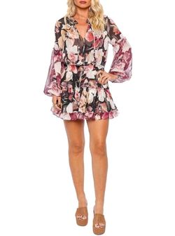 Style 1-2580225813-70 Misa Los Angeles Black Size 0 Floral Summer Bell Sleeves Tall Height Cocktail Dress on Queenly