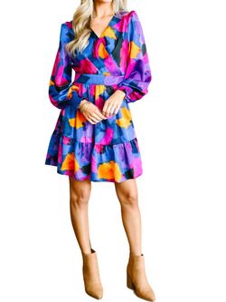 Style 1-2693951071-74 entro Purple Size 4 Long Sleeve Polyester Print Sleeves Cocktail Dress on Queenly