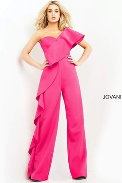 Jovani Pink Size 8 Tall Height Floor Length Jersey Jumpsuit Dress on Queenly