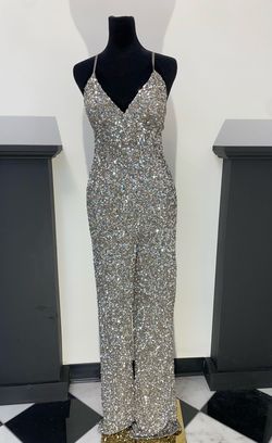 Ashley Lauren Silver Size 4 Floor Length Jersey Jumpsuit Dress on Queenly