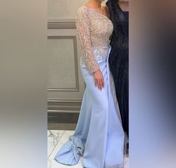 Custom made Blue Size 4 Floor Length One Shoulder Prom Custom Mermaid Dress on Queenly