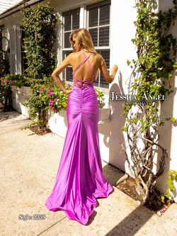 Style 2359 Jessica Angel Purple Size 0 Floor Length Jersey Side slit Dress on Queenly