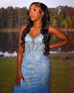 Camille La Vie Blue Size 2 Prom Jersey Mermaid Dress on Queenly