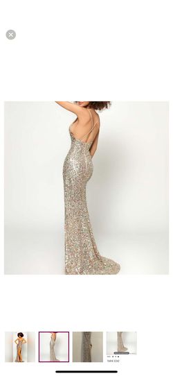Tarik Ediz Gold Size 8 Prom Plunge Side slit Dress on Queenly