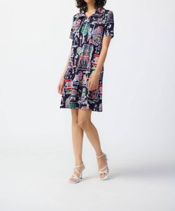 Style 1-2973630308-1901 Joseph Ribkoff Blue Size 6 Print Tall Height Cocktail Dress on Queenly