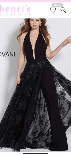 Jovani Black Size 00 Floor Length 50 Off Jersey Plunge Jumpsuit Dress on Queenly