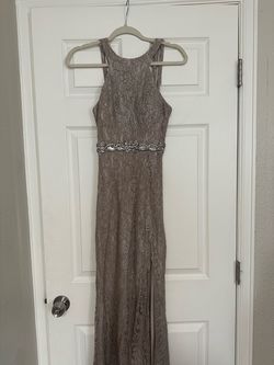 Jodi Kristopher Nude Size 0 Floor Length Side slit Dress on Queenly