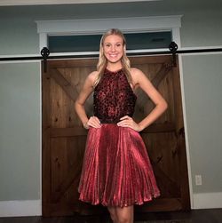 Sherri Hill Red Size 8 Jersey Homecoming Halter Cocktail Dress on Queenly