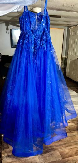 Style 810757 Clarisse Blue Size 18 Floor Length Plus Size Train Dress on Queenly