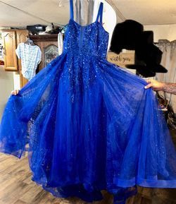 Style 810757 Clarisse Blue Size 18 Plus Size Prom Train Dress on Queenly