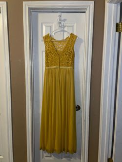 David's Bridal Yellow Size 6 Floor Length Swoop Side slit Dress on Queenly