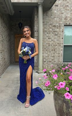 Ashley Lauren Blue Size 4 Strapless Prom Medium Height Side slit Dress on Queenly