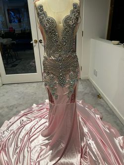 Custom Pink Size 16 Strapless Prom Sheer Mermaid Dress on Queenly