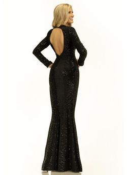 Johnathan Kayne Black Size 4 Sequined Jersey Floor Length Sheer Side slit Dress on Queenly