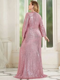 Ever Pretty Pink Size 8 Sequined Plunge Side slit Dress on Queenly