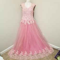 Custom Pink Size 12 Jersey Sequined Ball gown on Queenly