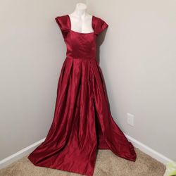 Missyeti Red Size 10 Floor Length Jersey Straight Side Slit Sunday A-line Dress on Queenly