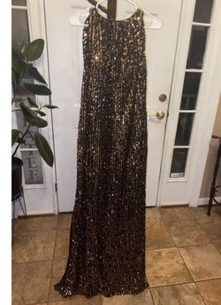 Mac Duggal Gold Size 14 Fitted Backless Shiny Mermaid Dress on Queenly