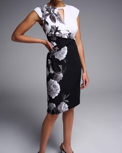 Style 1-343904085-1901 Joseph Ribkoff Black Size 6 Free Shipping Sleeves Keyhole Straight Cocktail Dress on Queenly