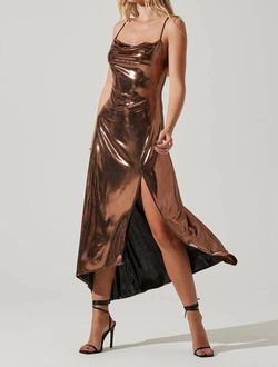 Style 1-3441095497-149 ASTR Gold Size 12 Shiny Tall Height Side Slit Cocktail Dress on Queenly