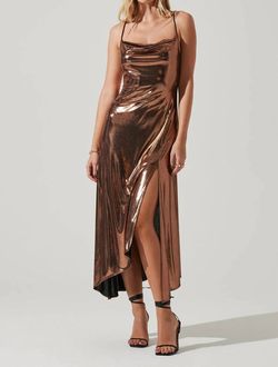 Style 1-3441095497-149 ASTR Gold Size 12 Shiny Tall Height Side Slit Cocktail Dress on Queenly