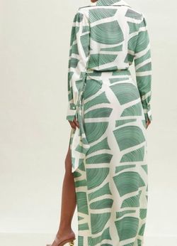 Style 1-3445167977-74 LUXXEL Light Green Size 4 Floor Length Print Tall Height Side slit Dress on Queenly