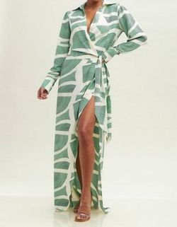 Style 1-3445167977-74 LUXXEL Light Green Size 4 Floor Length Print Tall Height Side slit Dress on Queenly