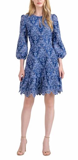 Style 1-3503396974-425 Shoshanna Blue Size 8 Keyhole Sleeves Polyester Cocktail Dress on Queenly