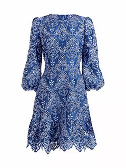 Style 1-3503396974-425 Shoshanna Blue Size 8 Keyhole Sleeves Polyester Cocktail Dress on Queenly