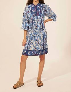 Style 1-3630139675-70 Antik Batik Blue Size 0 Long Sleeve Print Tall Height Cocktail Dress on Queenly