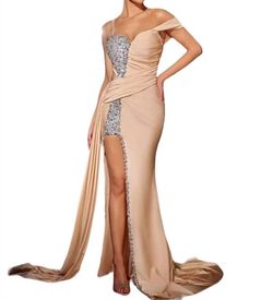 Style 1-3716479069-649 PORTIA&SCARLETT Nude Size 2 Tall Height Side slit Dress on Queenly