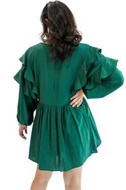 Style 1-3915297369-74 entro Green Size 4 Ruffles Side Slit Medium Height Jumpsuit Dress on Queenly