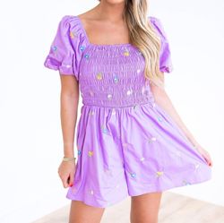 Style 1-406304510-74 Ces Femme Purple Size 4 Floor Length Pockets Floral Jumpsuit Dress on Queenly